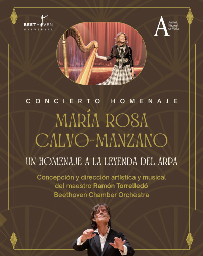 Concierto María Rosa Calvo Manzano, Un homenaje a la leyenda del arpa. Dirigido por Ramón Torrelledó en Madrid